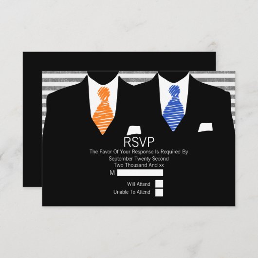 Mr en Mr Suit Sinaasappel Blauwe Stropdassen Gay B RSVP Kaartje (Voorkant / Achterkant)