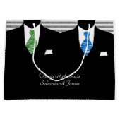 Mr en Mr Suits Blue Green Wedding gepersonaliseerd Large Cadeautasje (Voorkant)
