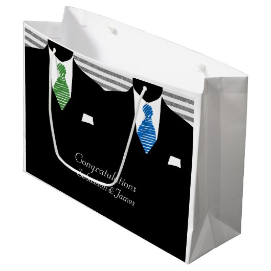 Mr en Mr Suits Blue Green Wedding gepersonaliseerd Large Cadeautasje (Voorkant Gekanteld)