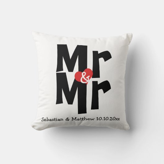 Mr en Mr Two Grooms Gepersonaliseerde bruiloft Kussen (Voorkant)