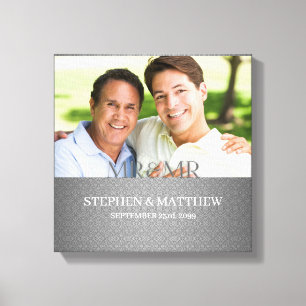 Mr. en Mr. Two Grooms Silver Damask Foto Canvas Afdruk