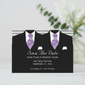 Mr. en Mr. Two Suits Gay Wedding Paars Save The Date (Staand voorkant)