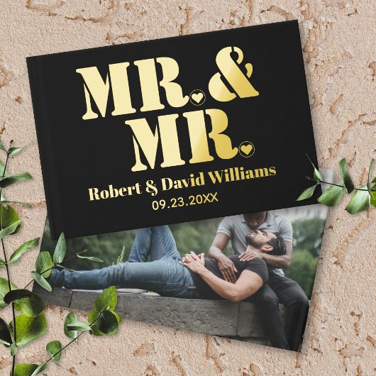 Mr. en Mr. typografie zwarte homo trouwfoto Gastenboek