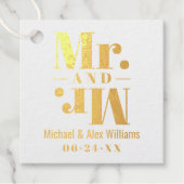 Mr en Mr Wedding Monogram voor Two Grooms Gold Bedankjes Labels (Voorkant)