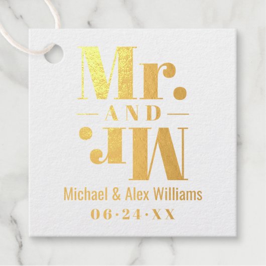 Mr en Mr Wedding Monogram voor Two Grooms Gold Bedankjes Labels (Voorkant)