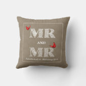 Mr en Mr White Lace Word Art Red Butterflies Kussen (Achterkant)