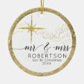 Mr. en Mrs. 1st Kerstmis Glitter Star Foto Keramisch Ornament (Voorkant)