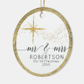 Mr. en Mrs. 1st Kerstmis Glitter Star Foto Keramisch Ornament (Links)