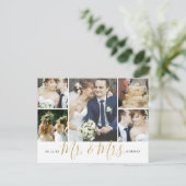 Mr en Mrs 5 Photo Collage Bruiloft Dank u Briefkaart (Staand voorkant)