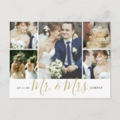 Mr en Mrs 5 Photo Collage Bruiloft Dank u Briefkaart (Voorkant)
