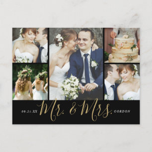 Mr en Mrs 5 Photo Collage Bruiloft Dank u Briefkaart