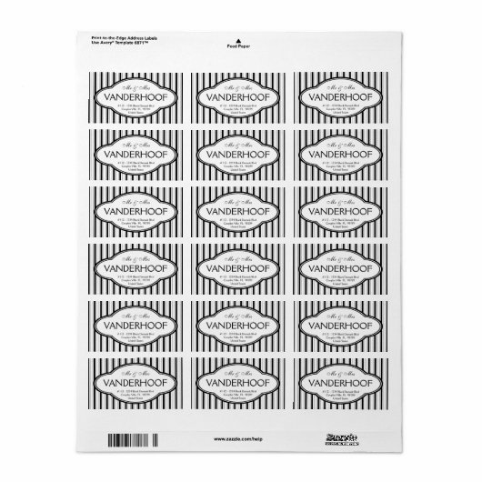 Mr en Mrs Achternaam Bold Black Mod Stripes Etiket (Full Sheet)