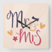 Mr en Mrs AcrylWall Clock Vierkante Klok (Voorkant)