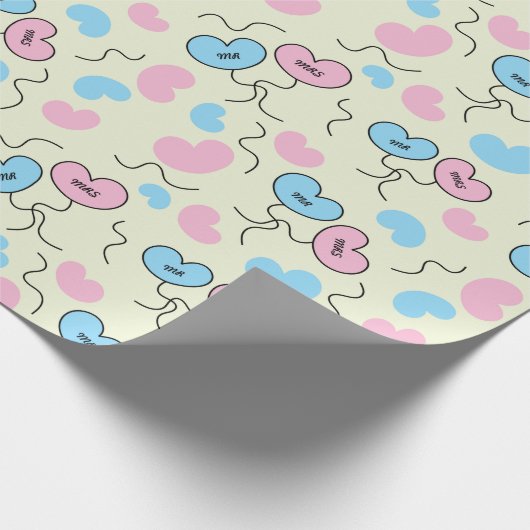 Mr en Mrs Ballonnen en Hart Jubileum Naadloos Cadeaupapier (Hoek)