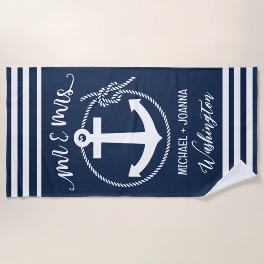 Mr en Mrs Beach Handdoeken, Huwelijkscadeau, Perso Strandlaken (Voorkant)