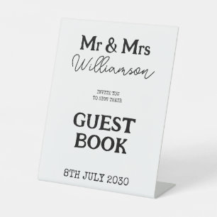 Mr en Mrs Black and White bruiloft gastenboek Reclamebord Met Voetstuk