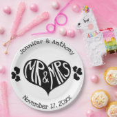 Mr. en Mrs Black and White Heart Shape Wedding Papieren Bordje (Feest)