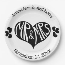Mr. en Mrs Black and White Heart Shape Wedding