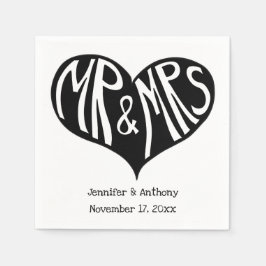 Mr. en Mrs Black and White Heart Shape Wedding Servet