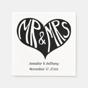 Mr. en Mrs Black and White Heart Shape Wedding Servet