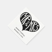 Mr. en Mrs Black and White Heart Shape Wedding Servet (Hoek)