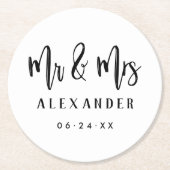 Mr. en Mrs Black Brushed Script Wedding Monogram Ronde Kartonnen Onderzetter (Voorkant)