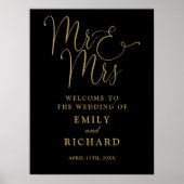 Mr en Mrs Black en Gold bruiloft welkom teken Poster (Voorkant)