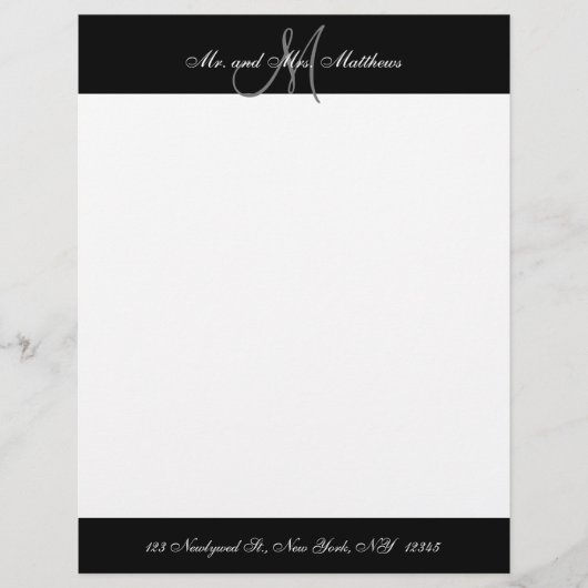 Mr en Mrs Black en White Monogram Passen getrouwd Briefhoofd (Voorkant)