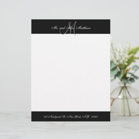 Mr en Mrs Black en White Monogram Passen getrouwd Briefhoofd (Staand voorkant)