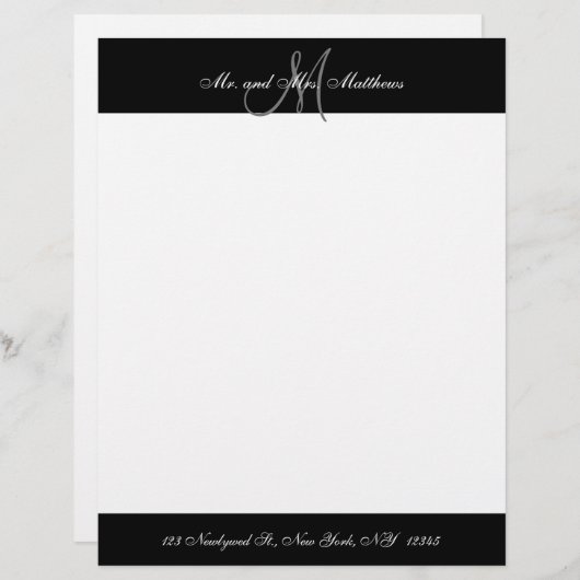 Mr en Mrs Black en White Monogram Passen getrouwd Briefhoofd (Voorkant / Achterkant)
