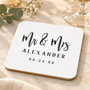 Mr en Mrs Black Geborsteld Schrift Trouw Monogram Bier Onderzetter