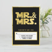 Mr en Mrs Black Gold Sci Fi Bruiloft RSVP Kaart (Staand voorkant)