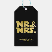 Mr en Mrs Black Gold Sci Fi Theme Wedding Cadeaulabel (Voorkant)