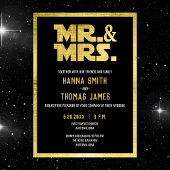 Mr en Mrs Black Gold Sci Fi Theme Wedding Kaart