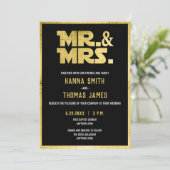 Mr en Mrs Black Gold Sci Fi Theme Wedding Kaart (Staand voorkant)