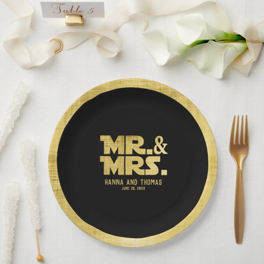 Mr en Mrs Black Gold Sci Fi Theme Wedding Papieren Bordje (Huwelijk)