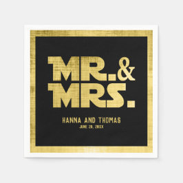Mr en Mrs Black Gold Sci Fi Theme Wedding Servet