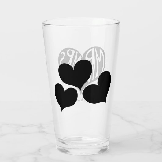 Mr en Mrs Black Heart Shape Wedding Glas (Achterkant)
