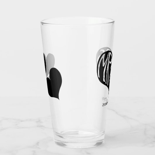 Mr en Mrs Black Heart Shape Wedding Glas (Rechts)