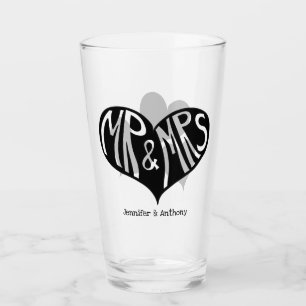 Mr en Mrs Black Heart Shape Wedding Glas