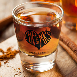 Mr en Mrs Black Heart Shape Wedding Shot Glas