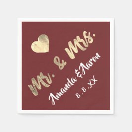 Mr en Mrs Black White Names Heart Maroon Servet