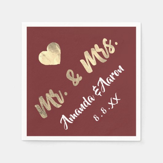 Mr en Mrs Black White Names Heart Maroon Servet (Voorkant)