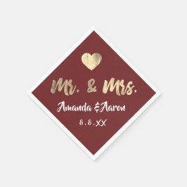 Mr en Mrs Black White Names Heart Maroon Servet