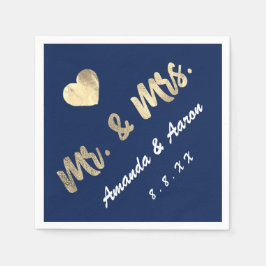 Mr. en Mrs. Black White Names Heart Navy Servet