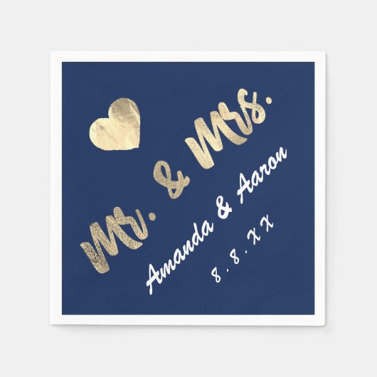 Mr. en Mrs. Black White Names Heart Navy Servet (Voorkant)