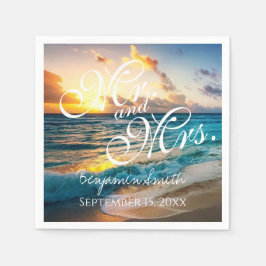 Mr. en Mrs Blue Beach Wedding Name Date Napkins Servet