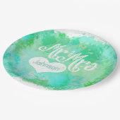 Mr en Mrs Blue Green Waterverf Style Papieren Bordje (Gekanteld)