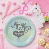 Mr en Mrs Blue Green Waterverf Style Papieren Bordje (Feest)