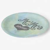 Mr en Mrs Blue Green Waterverf Style Papieren Bordje (Gekanteld)